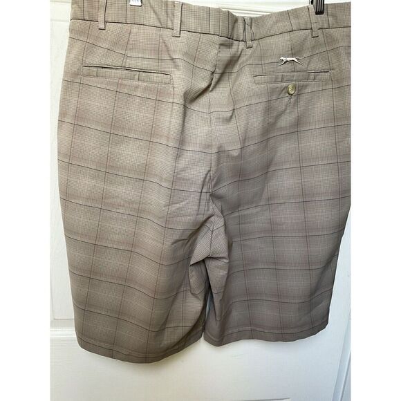 Slazenger Mens Golf Shorts 38 Plaid Tan Athletic‎ Poly Spandex Flat Front - Picture 13 of 14